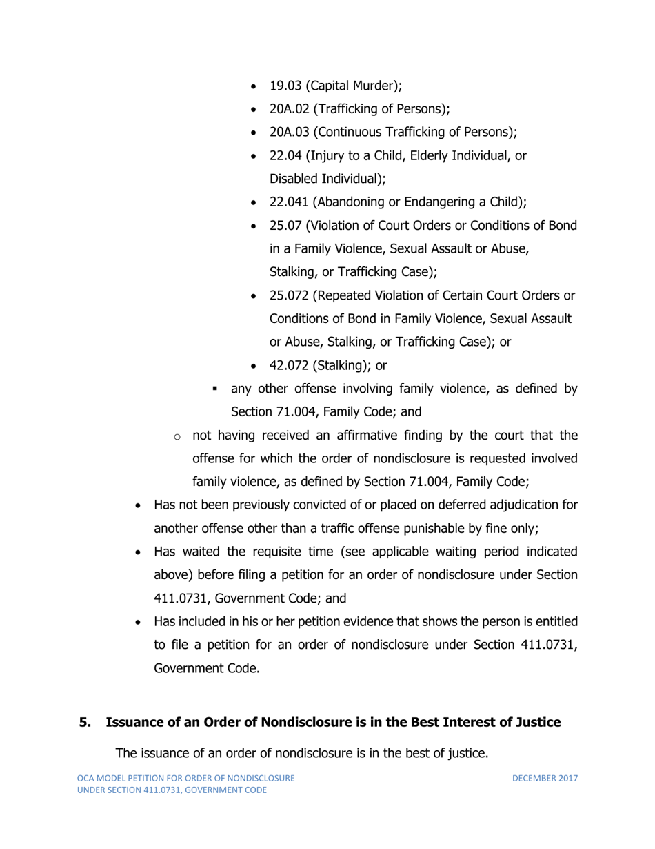 Petition for Order of Nondisclosure Under Section 411.0731 - Texas, Page 5