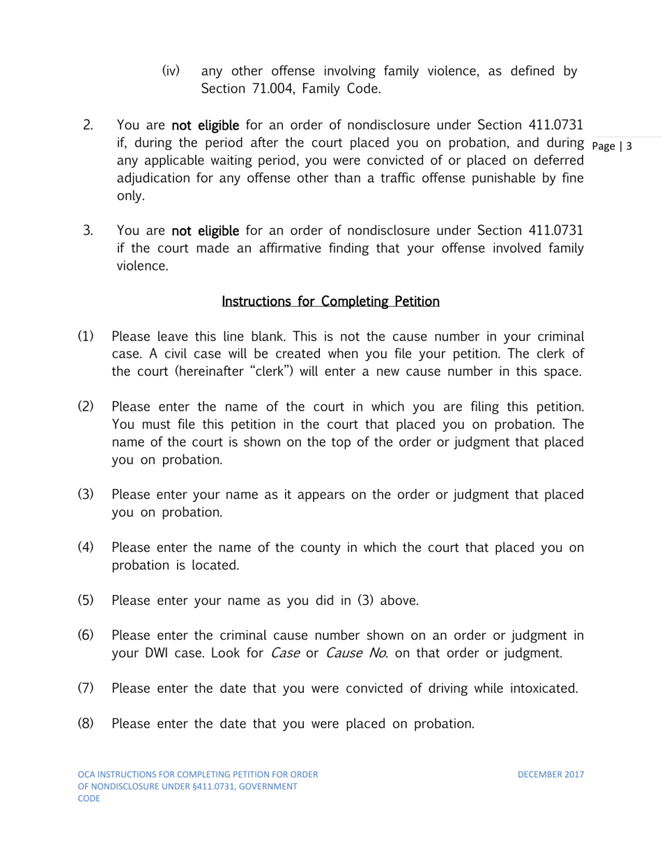 Instructions for Petition for Order of Nondisclosure Under Section 411.0731 - Texas, Page 3