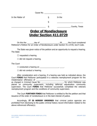 Order of Nondisclosure Under Section 411.0729 - Texas