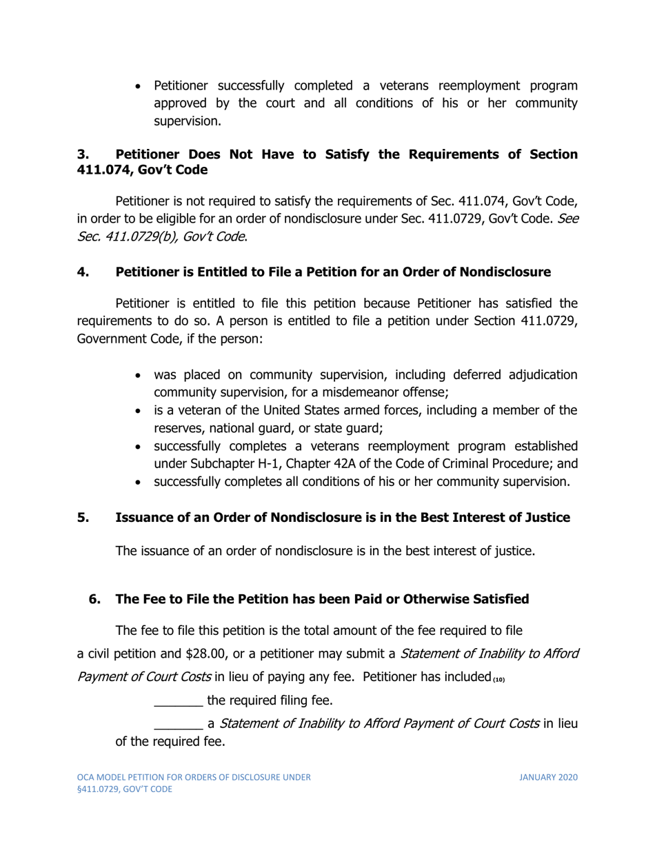 Petition for Order of Nondisclosure Under Section 411.0729 - Texas, Page 2