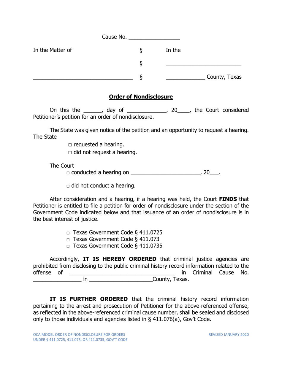 Texas Order of Nondisclosure - Fill Out, Sign Online and Download PDF ...