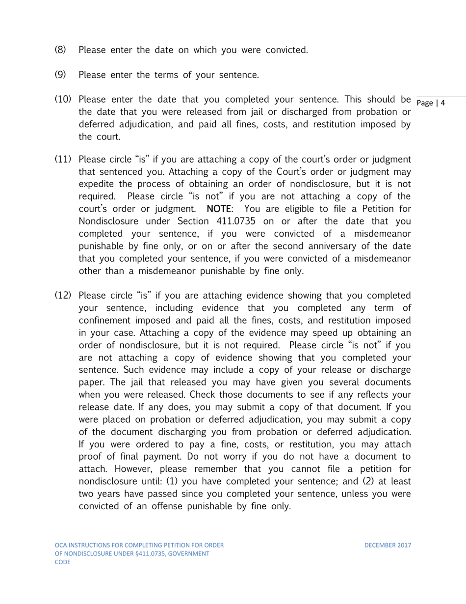 Instructions for Petition for Order of Nondisclosure Under Section 411.0735 - Texas, Page 4