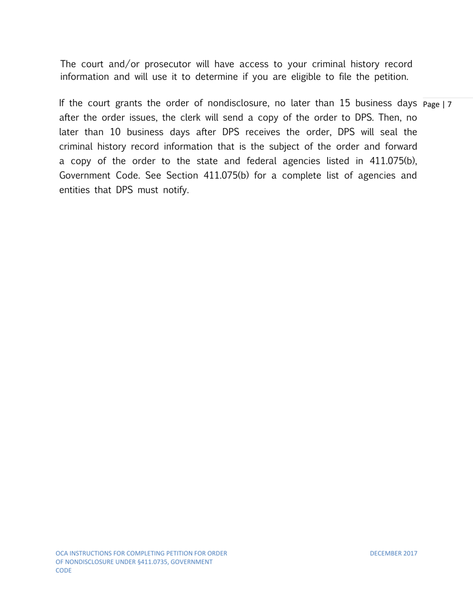 Instructions for Petition for Order of Nondisclosure Under Section 411.0735 - Texas, Page 7