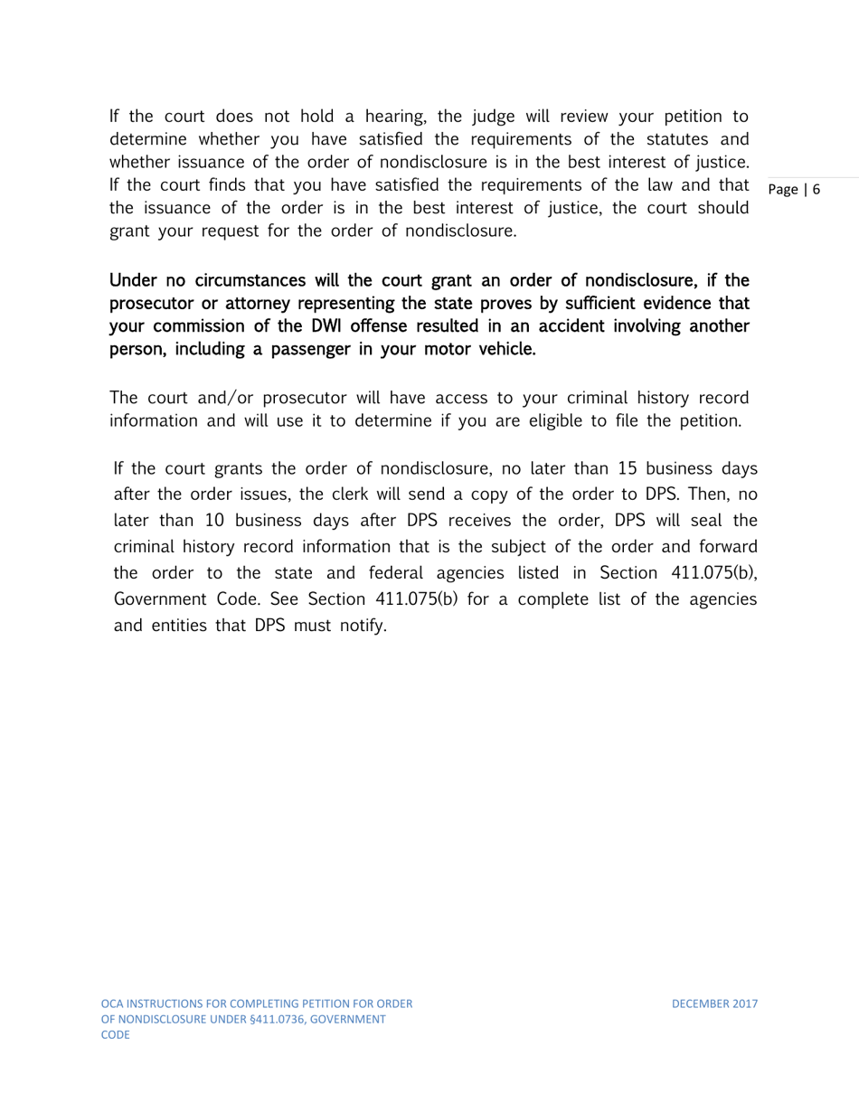 Instructions for Petition for Order of Nondisclosure Under Section 411.0736 - Texas, Page 6