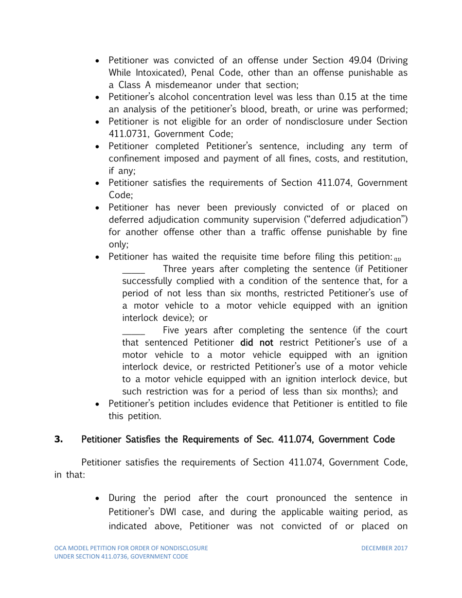 Petition for Order of Nondisclosure Under Section 411.0736 - Texas, Page 2