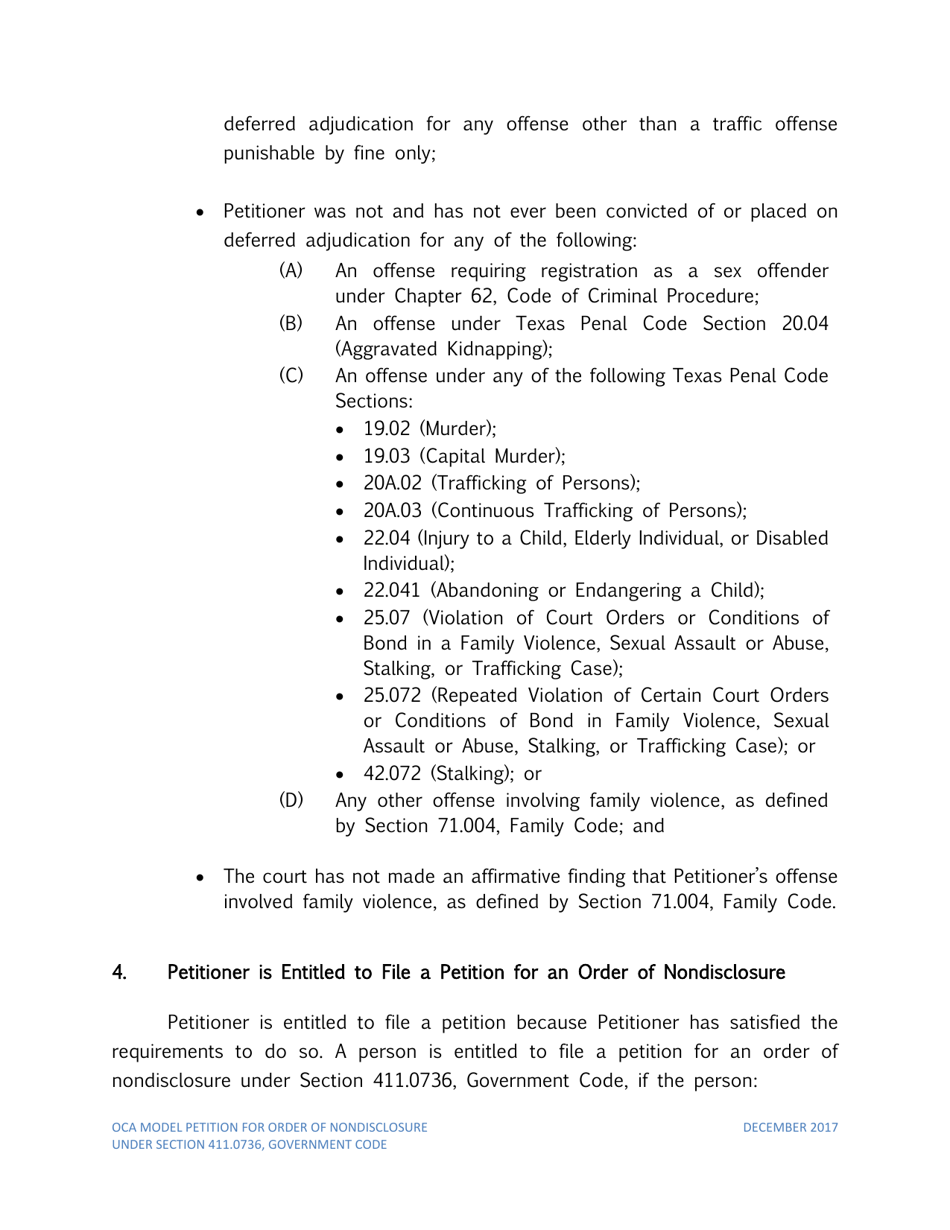 Petition for Order of Nondisclosure Under Section 411.0736 - Texas, Page 3