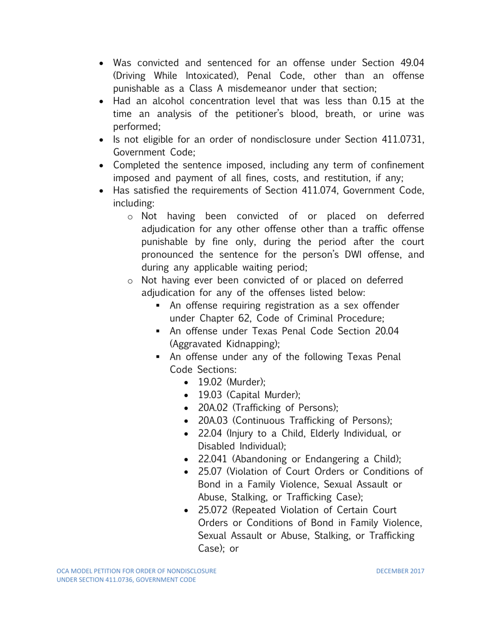 Petition for Order of Nondisclosure Under Section 411.0736 - Texas, Page 4