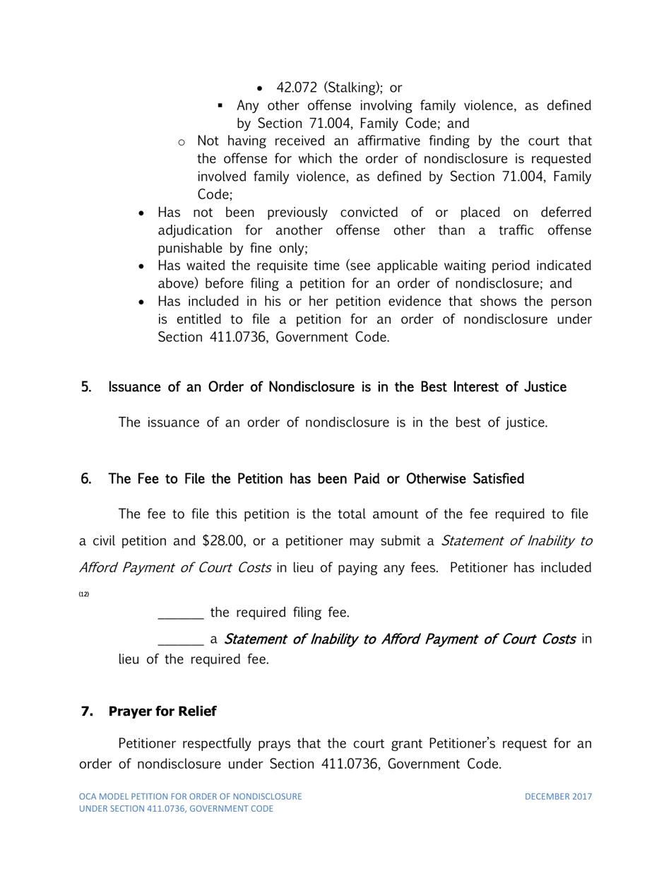 Petition for Order of Nondisclosure Under Section 411.0736 - Texas, Page 5