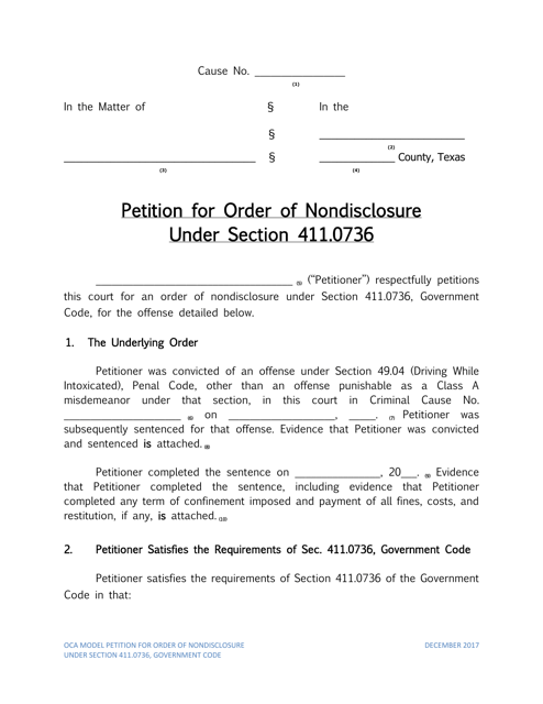 Petition for Order of Nondisclosure Under Section 411.0736 - Texas Download Pdf
