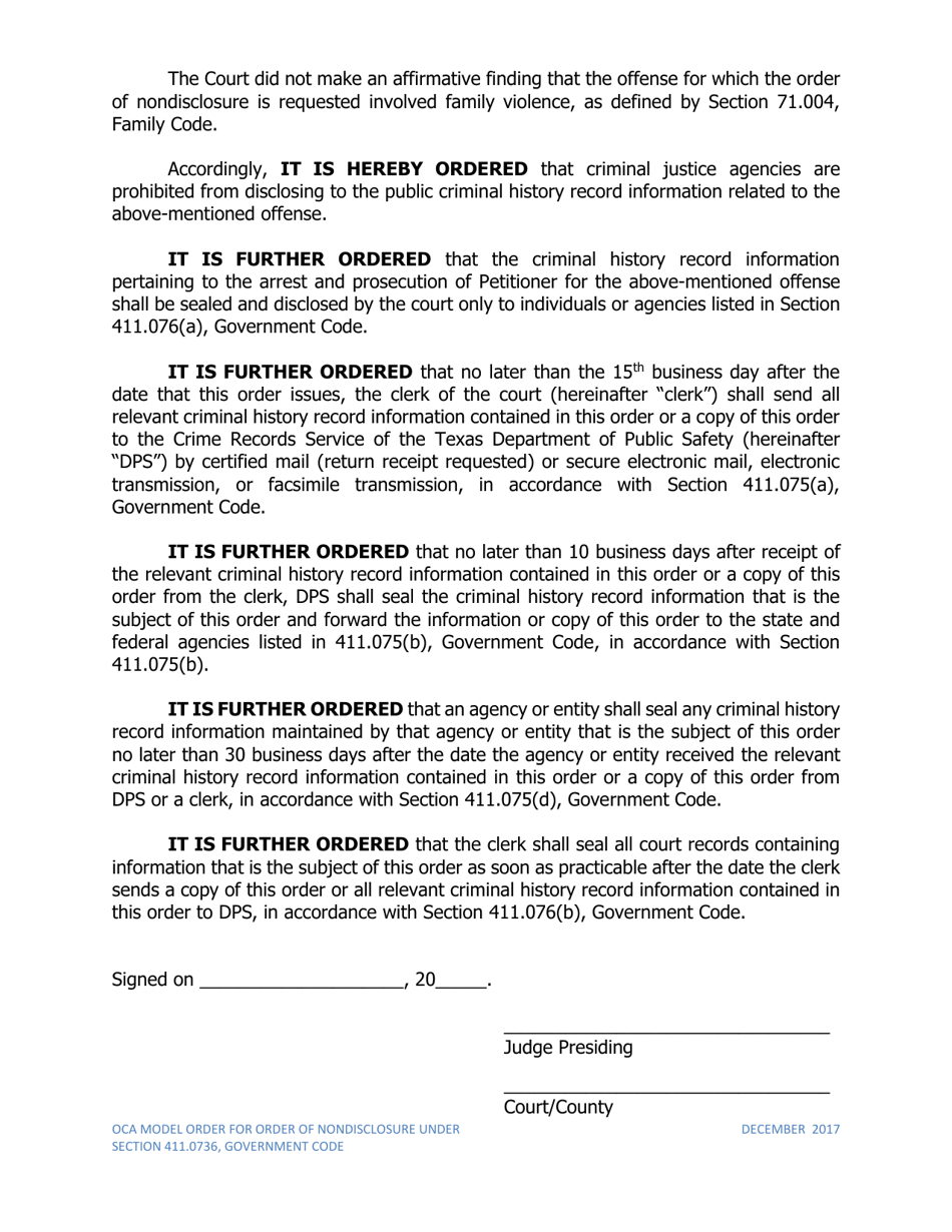 Order of Nondisclosure Under Section 411.0736 - Texas, Page 2
