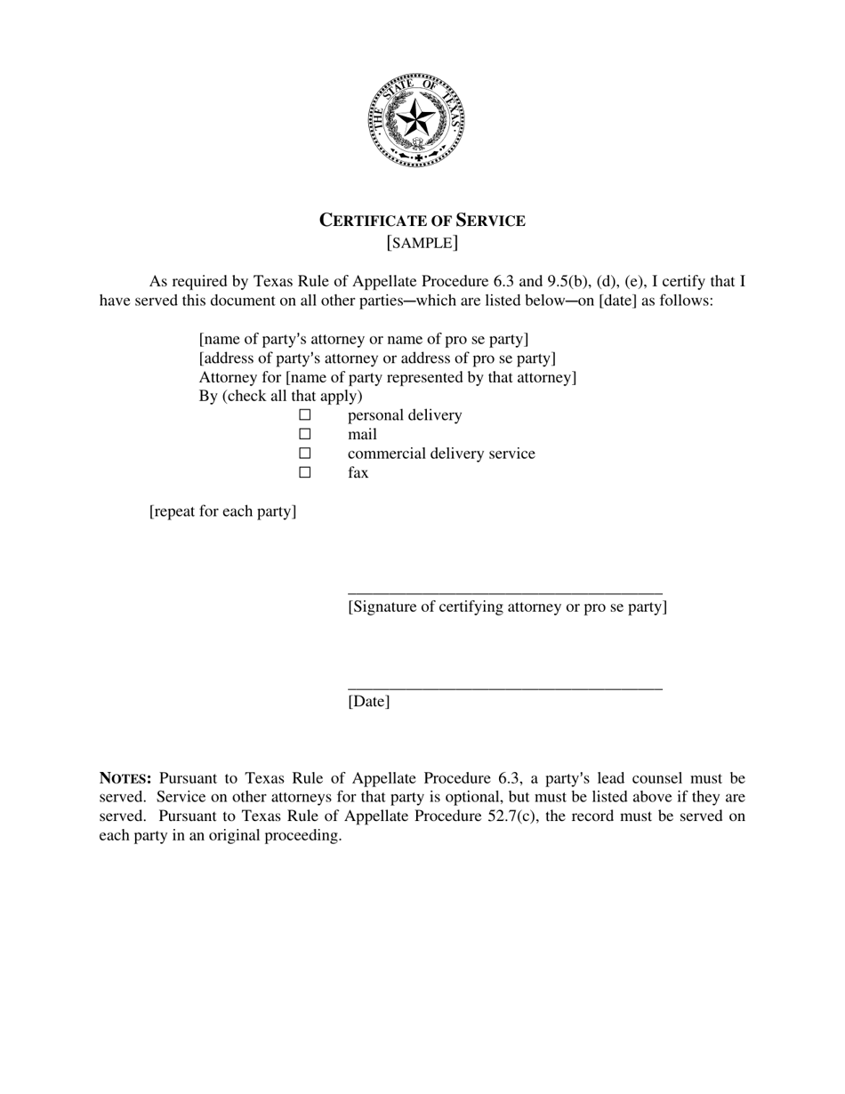 Certificate of Service - Thirteenth Court of Appeals - Texas, Page 1