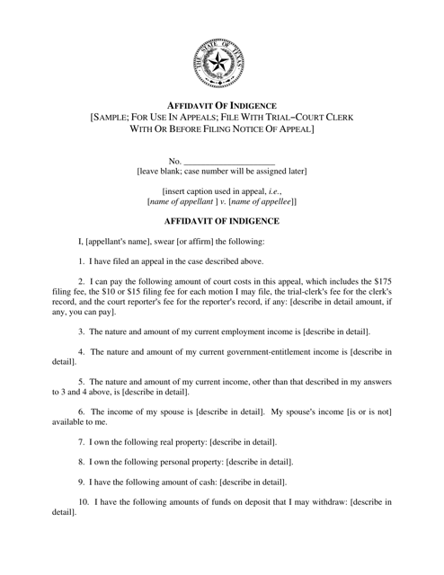 Affidavit of Indigence - Thirteenth Court of Appeals - Texas
