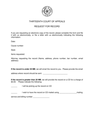 Document preview: Request for Record - Thirteenth Court of Appeals - Texas