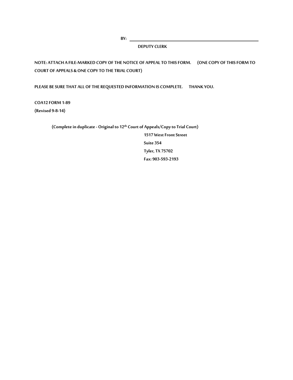 COA12 Form 1-89 Certificate to Be Filed With Notice of Appeal to the Court of Appeals (Criminal Cases) - Texas, Page 3