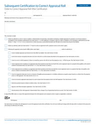 Document preview: Form 50-228 Subsequent Certification to Correct Appraisal Roll - Texas
