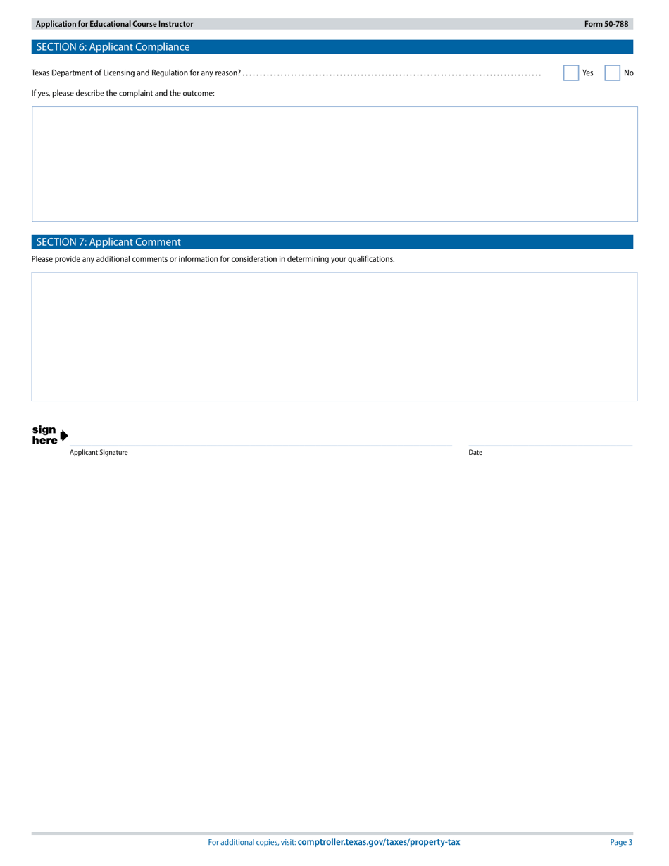 Form 50-788 Application for Educational Course Instructor - Texas, Page 3