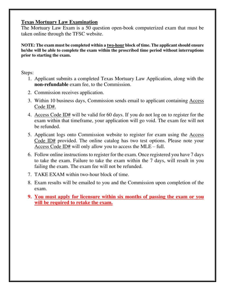 Reciprocal Texas Mortuary Law Exam Application - Texas, Page 2