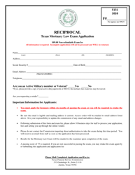 Document preview: Reciprocal Texas Mortuary Law Exam Application - Texas