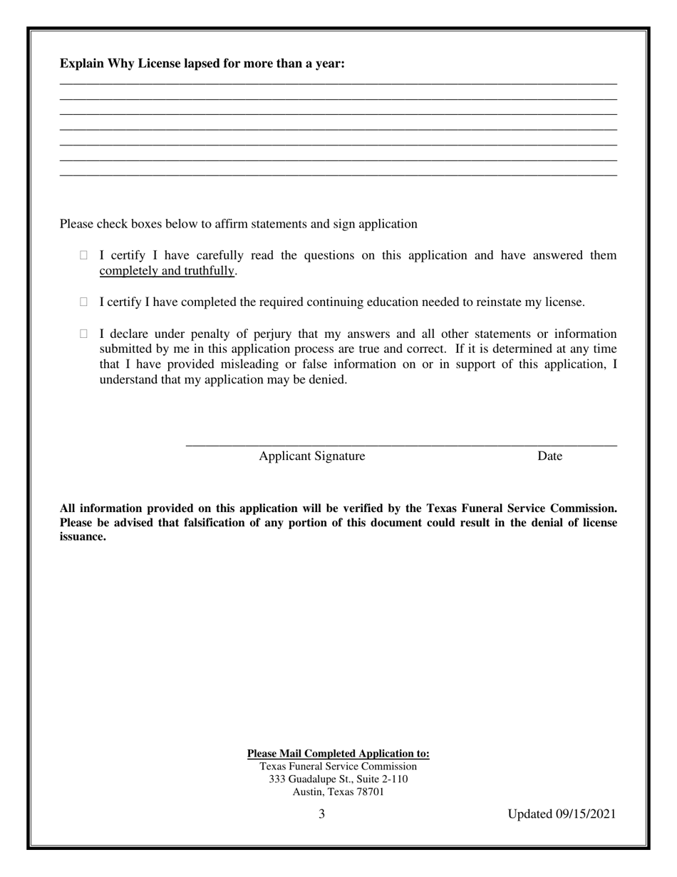 Reinstatement Application - Texas, Page 3