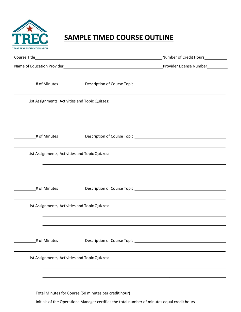 Texas Sample Timed Course Outline - Fill Out, Sign Online and Download ...