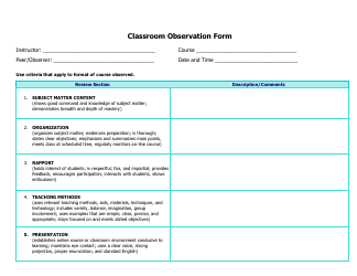 Document preview: Classroom Observation Form - Small Table