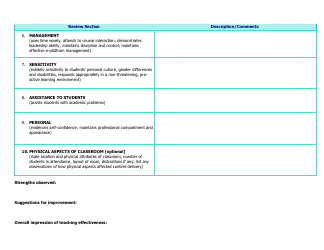 Classroom Observation Form - Small Table, Page 2