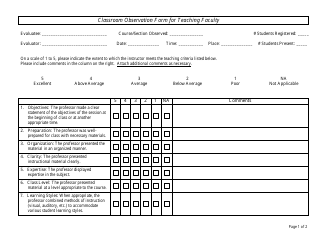 Document preview: Classroom Observation Form for Teaching Faculty