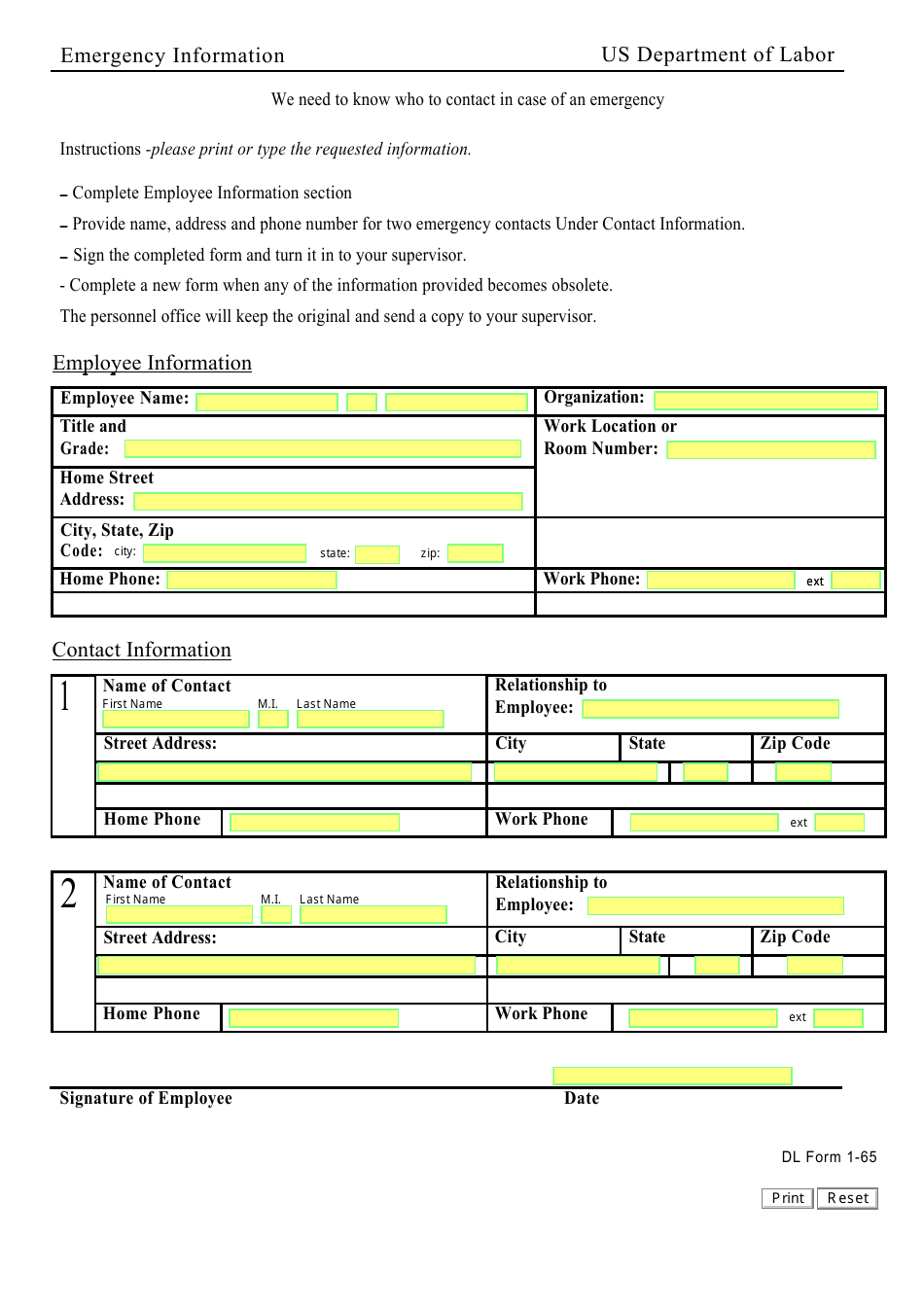 Form 1-65 Emergency Information, Page 1