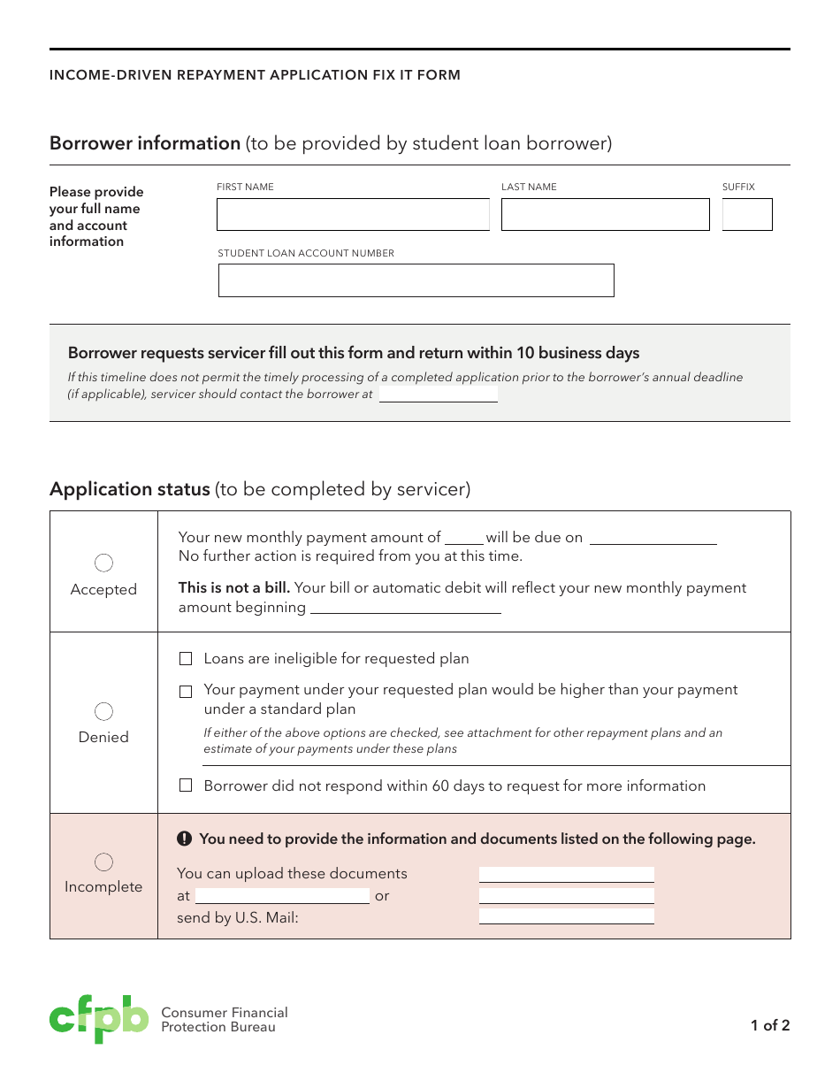 Income-Driven Repayment Application Fix It Form, Page 1