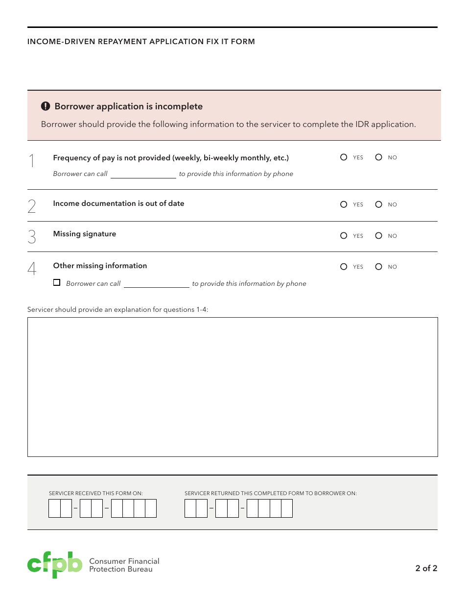 Income-Driven Repayment Application Fix It Form, Page 2