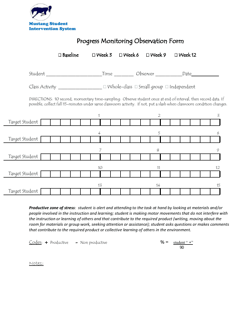 &quot;Progress Monitoring Observation Form - Mustang Student Intervention System&quot; Download Pdf