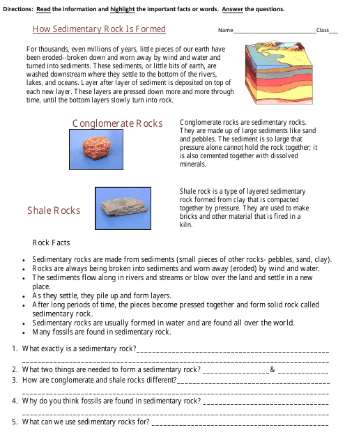 Sedimentary Rock Formation Geology Worksheet Preview Image