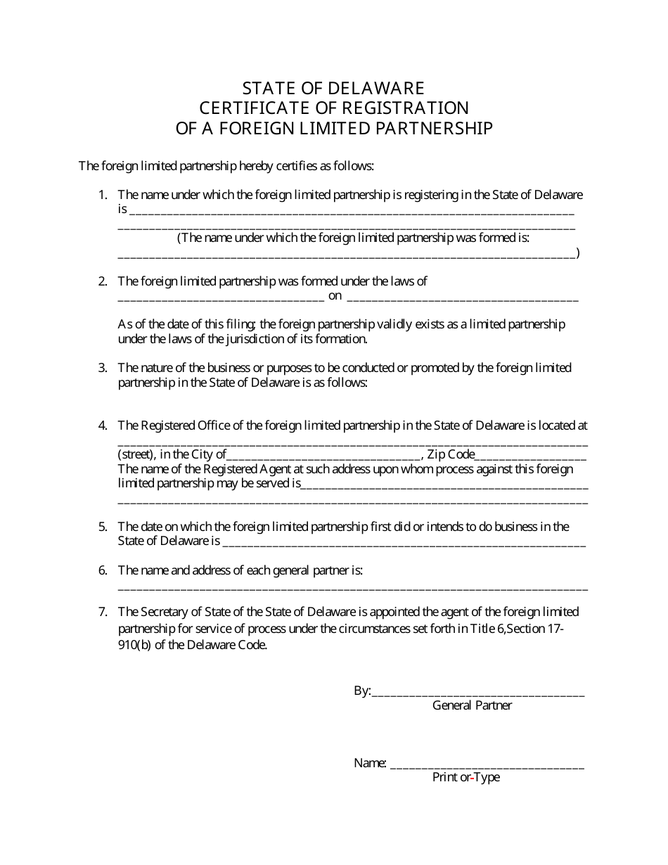 Certificate of Registration of a Foreign Limited Partnership - Delaware, Page 3