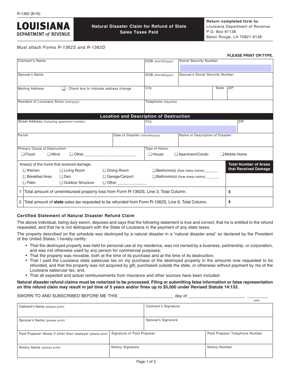 Form R-1362 - Fill Out, Sign Online and Download Fillable PDF ...