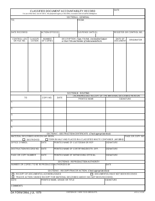 DA Form 3964 Classified Document Accountability Record