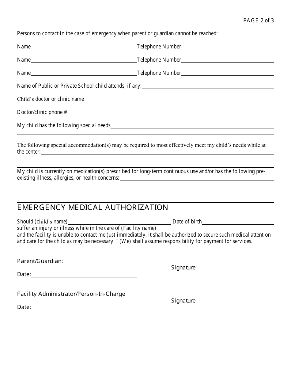Sample Childrens Enrollment Form - Georgia (United States), Page 2
