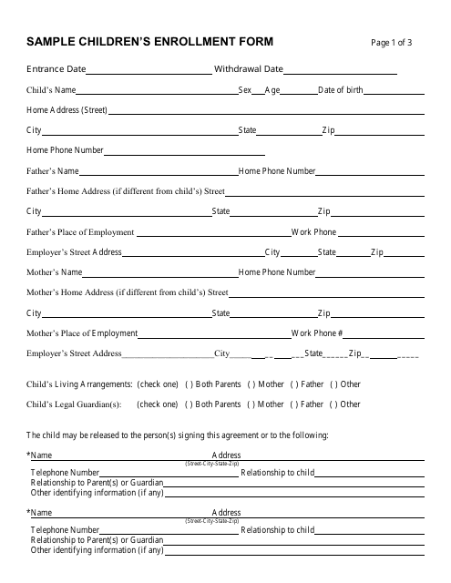 Sample Children's Enrollment Form - Georgia (United States)
