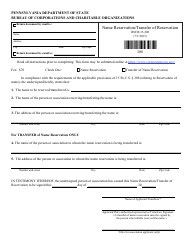 Form DSCB:15-208 &quot;Name Reservation/Transfer of Reservation&quot; - Pennsylvania