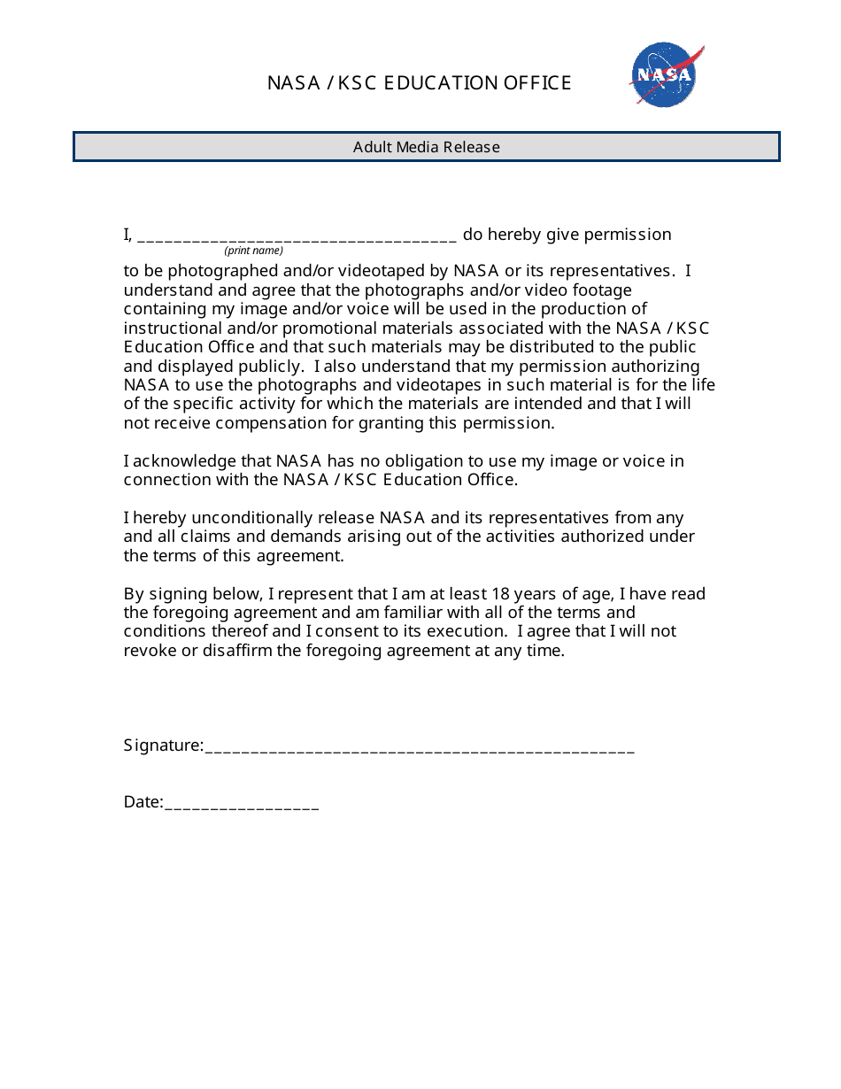 Adult Media Consent Form, Page 1