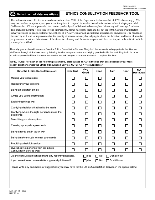 VA Form 10-10065 Ethics Consultation Feedback Tool
