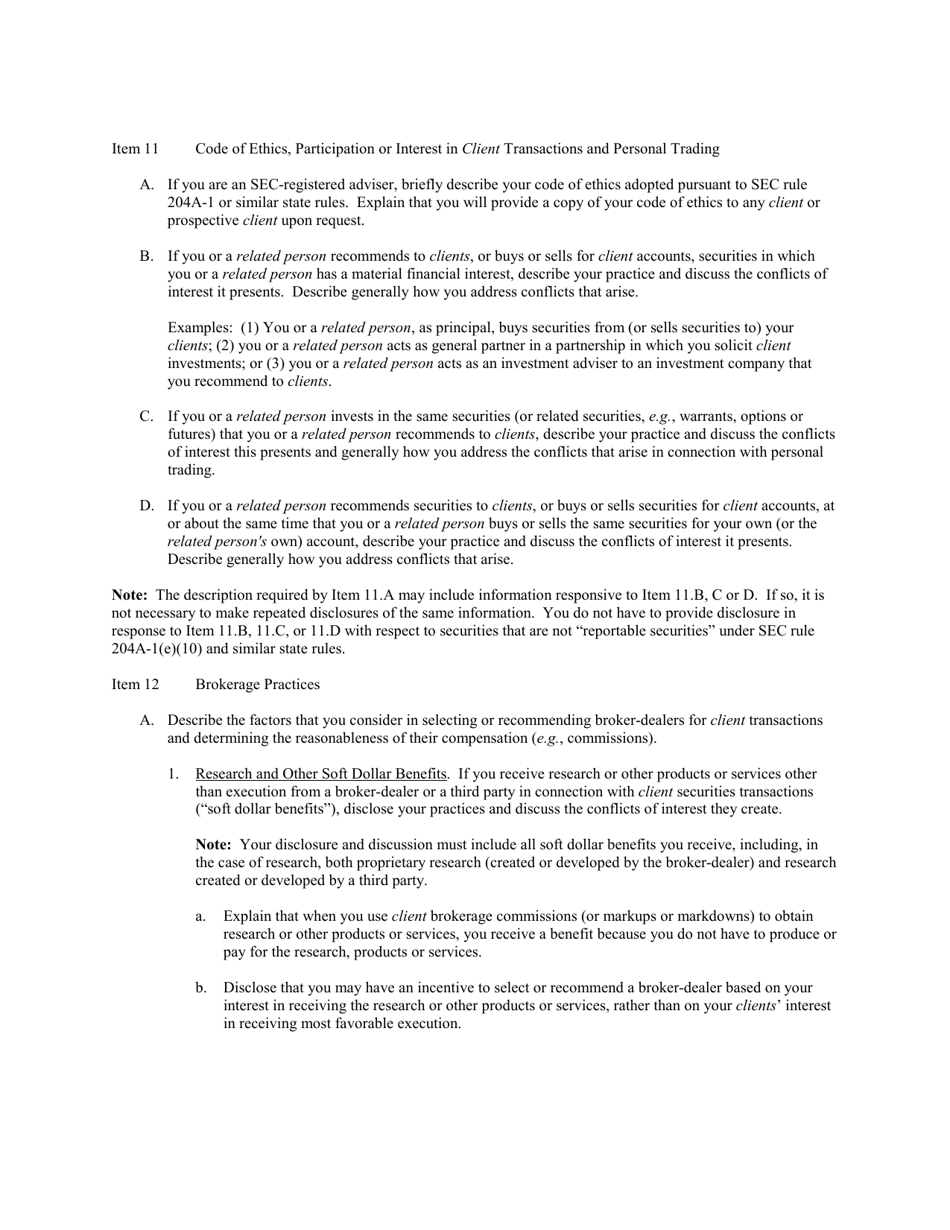 Instructions for SEC Form 1707, ADV Part 2, 2A, 2B, Page 11