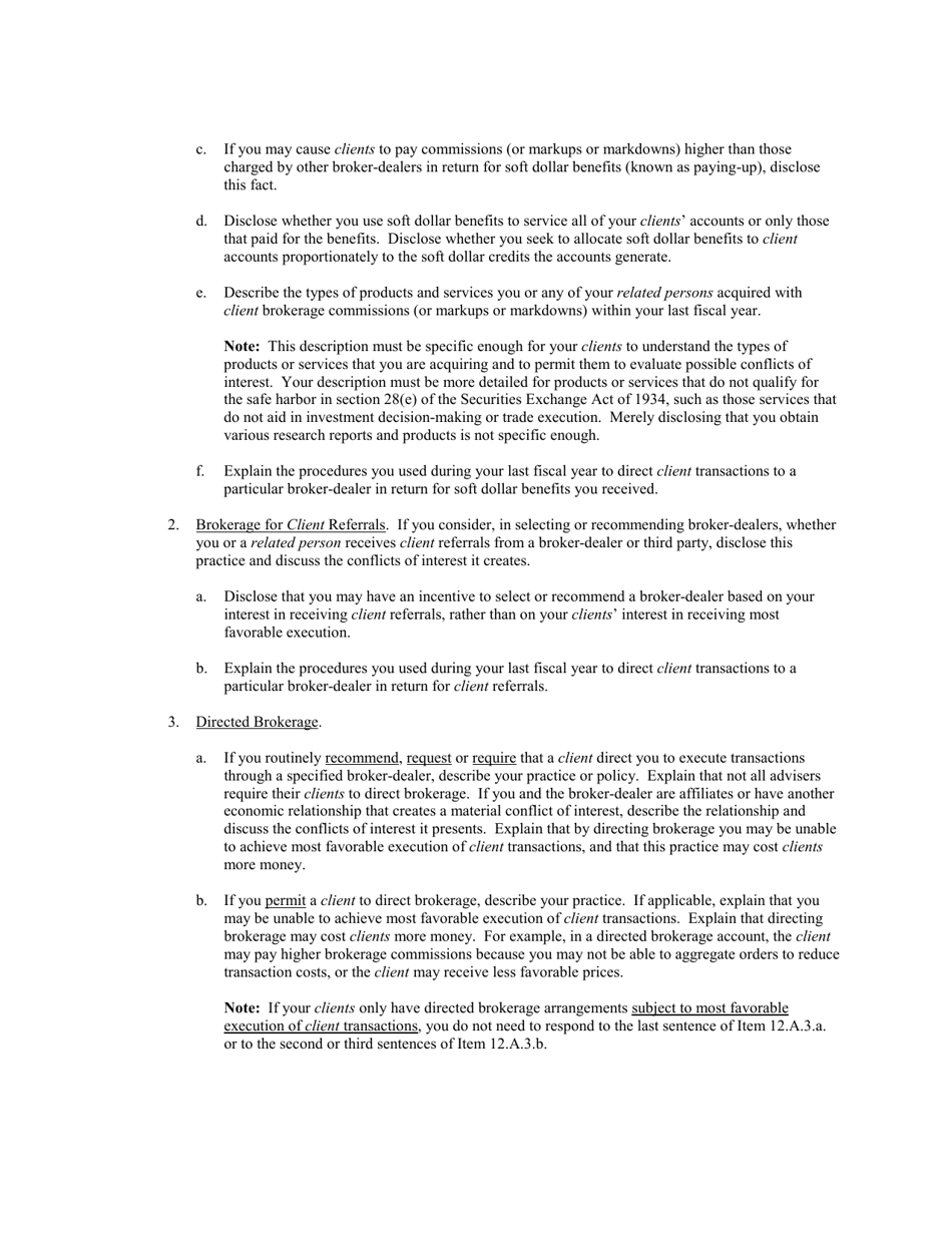 Instructions for SEC Form 1707, ADV Part 2, 2A, 2B, Page 12