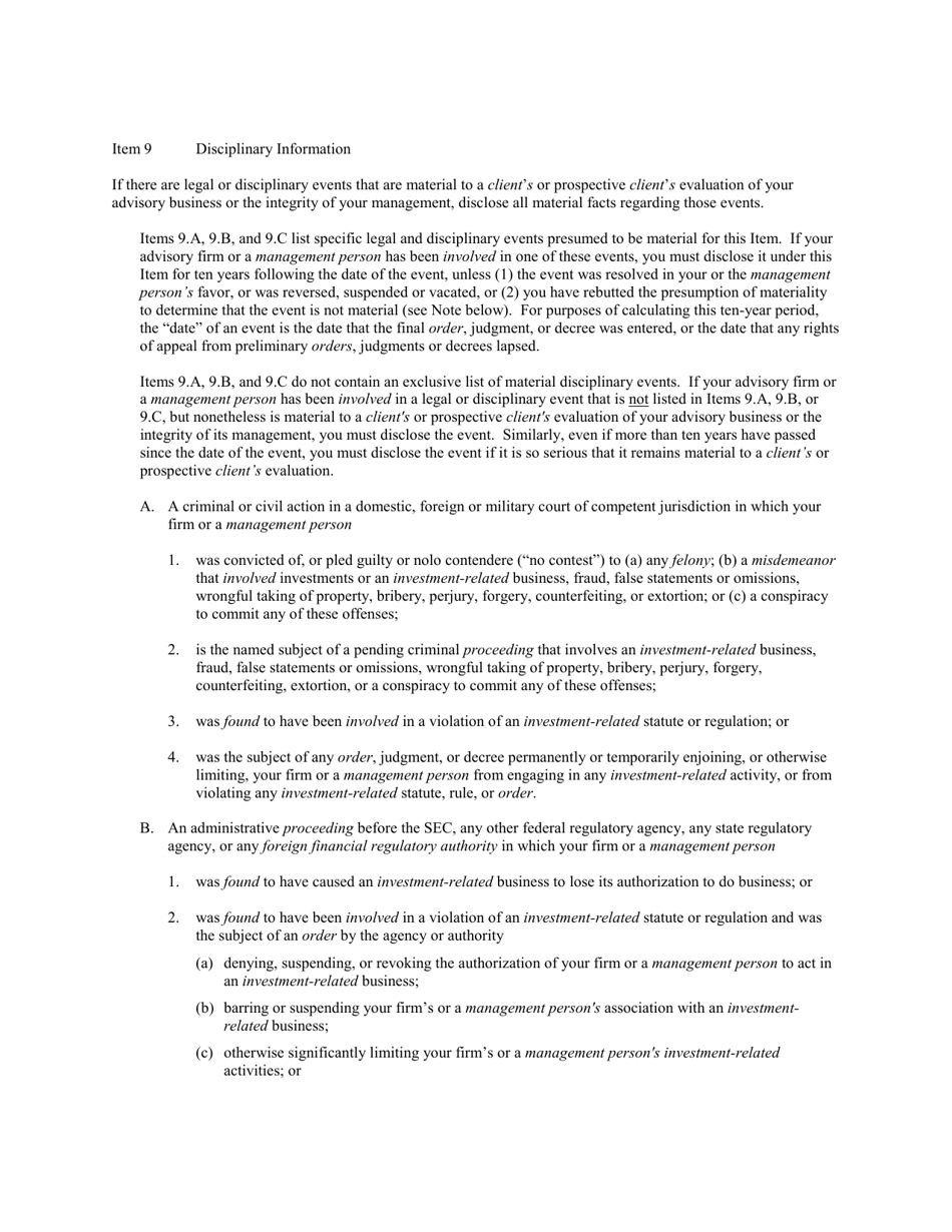 Instructions for SEC Form 1707, ADV Part 2, 2A, 2B, Page 9