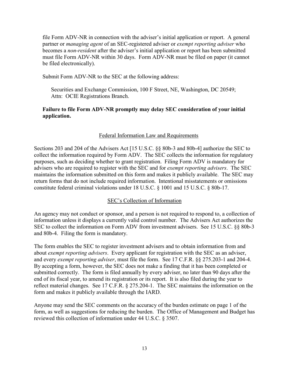 Download Instructions for SEC Form 1707, ADV Uniform Application for