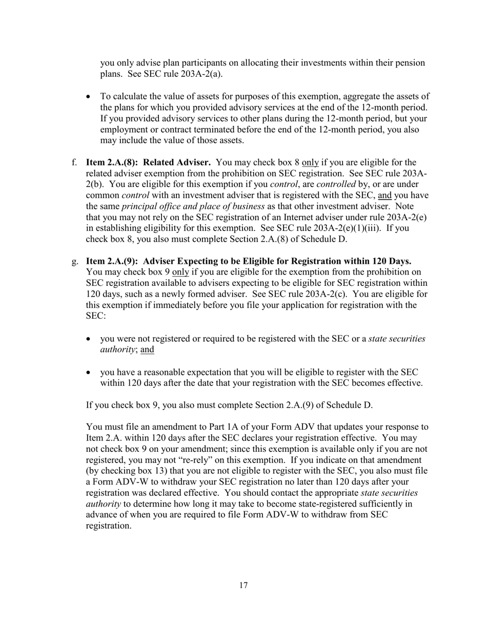 Download Instructions for SEC Form 1707, ADV Uniform Application for