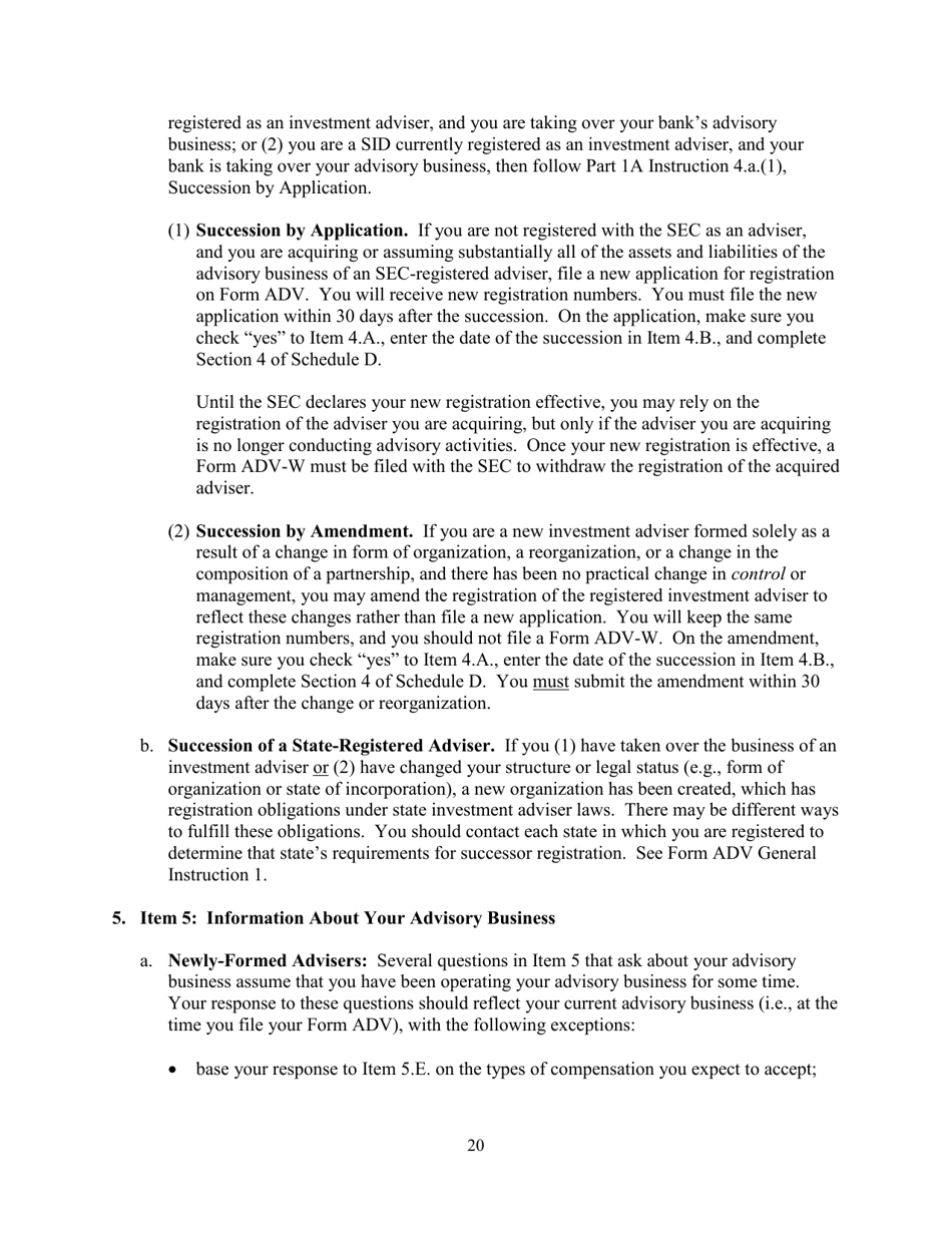 Instructions for SEC Form 1707, ADV Uniform Application for Investment Adviser Registration and Report Form by Exempt Reporting Advisers, Page 20