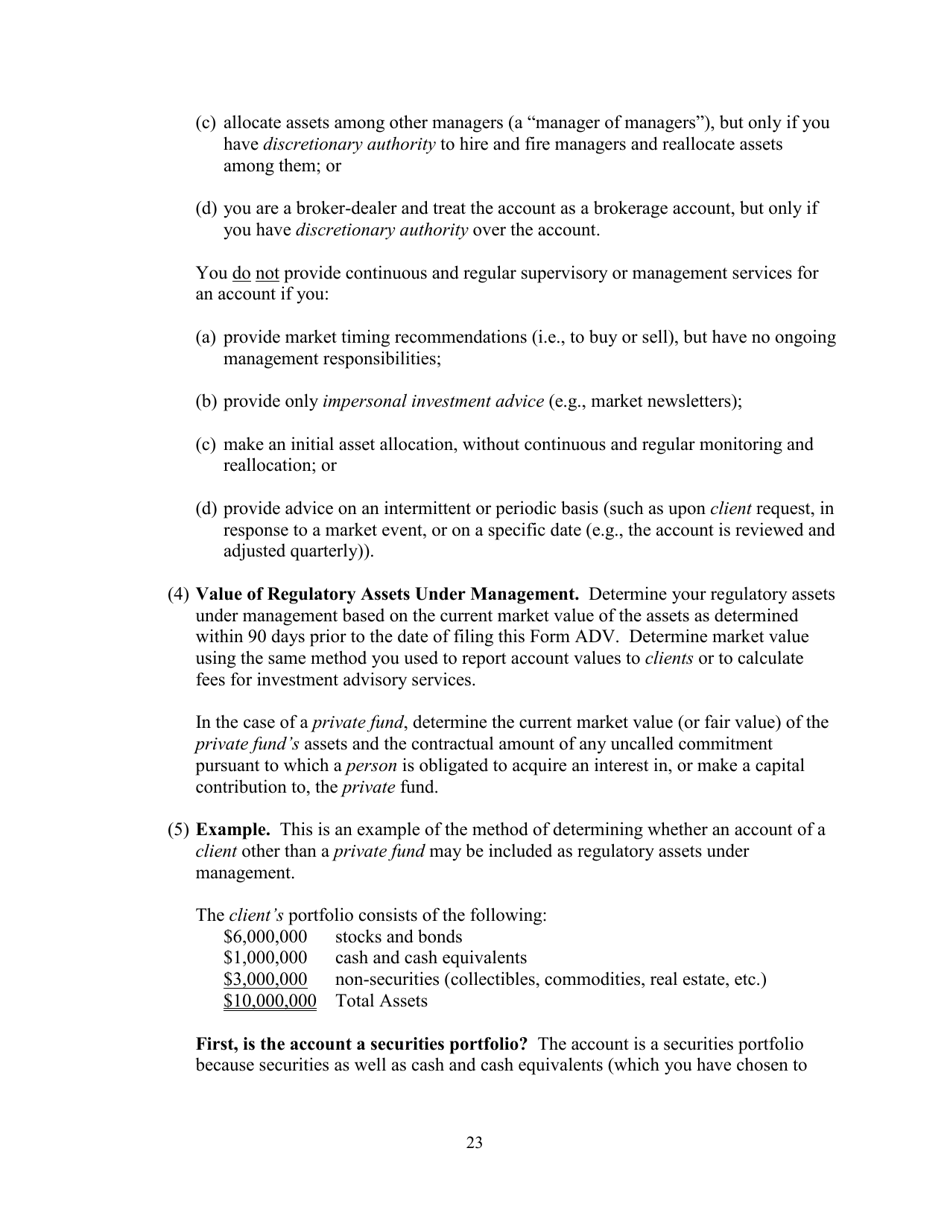 Instructions for SEC Form 1707, ADV Uniform Application for Investment Adviser Registration and Report Form by Exempt Reporting Advisers, Page 23