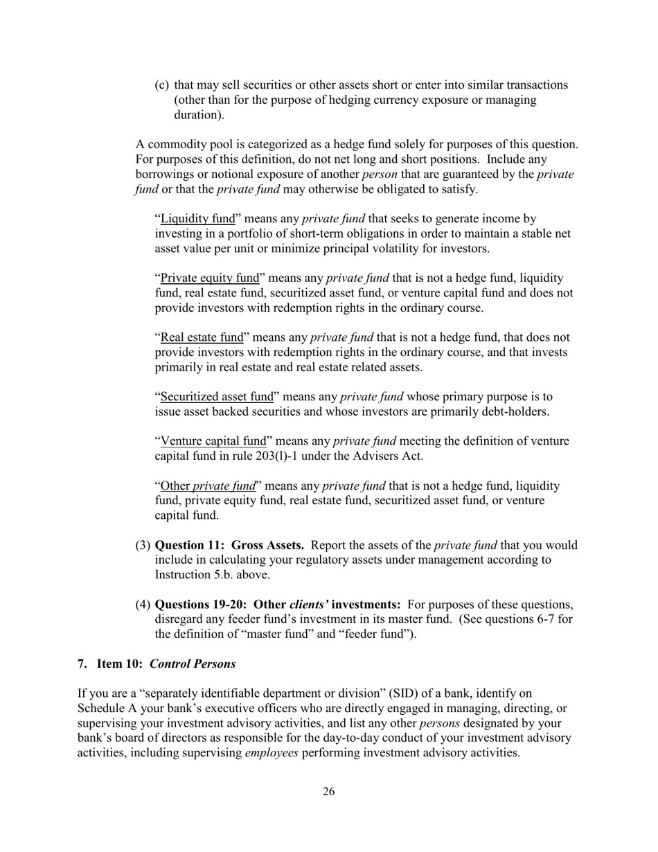 Instructions for SEC Form 1707, ADV Uniform Application for Investment Adviser Registration and Report Form by Exempt Reporting Advisers, Page 26