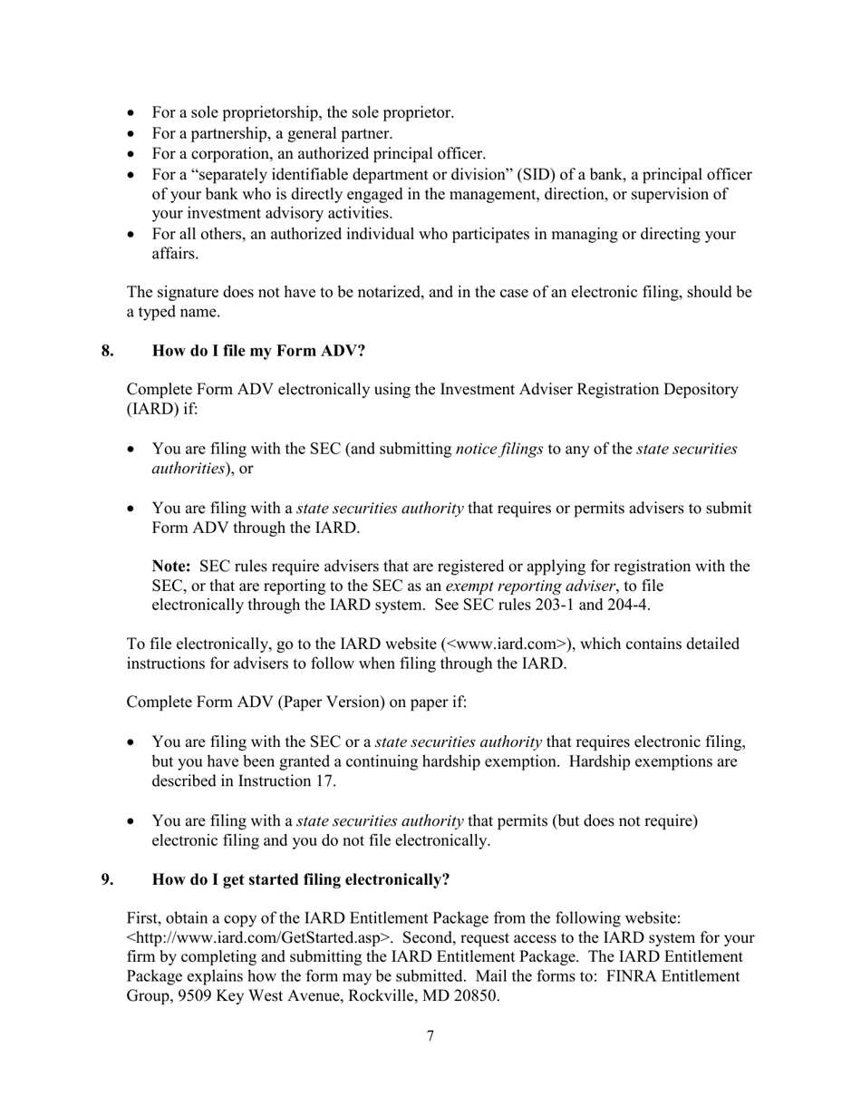 Download Instructions for SEC Form 1707, ADV Uniform Application for