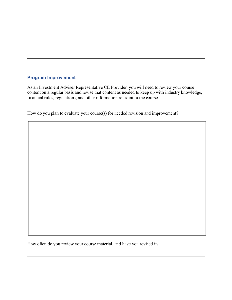 Investment Adviser Representative Continuing Education (Ce) Course Provider Application, Page 6